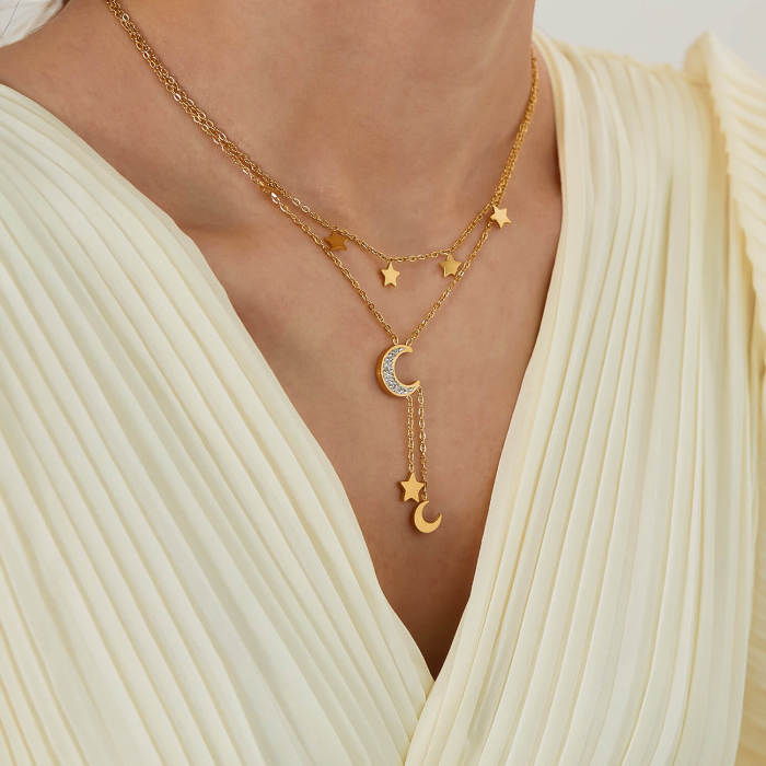 Wholesale Stainless Steel Star and Moon Tassel Pendant