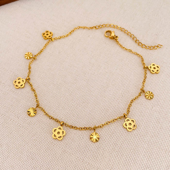 Wholesale Stainless Steel Flower Gold Plated Anklet