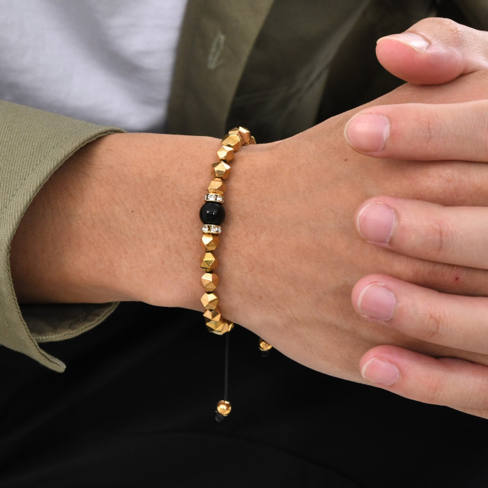 Wholesale Men's Gold Black Gallstone Bracelet