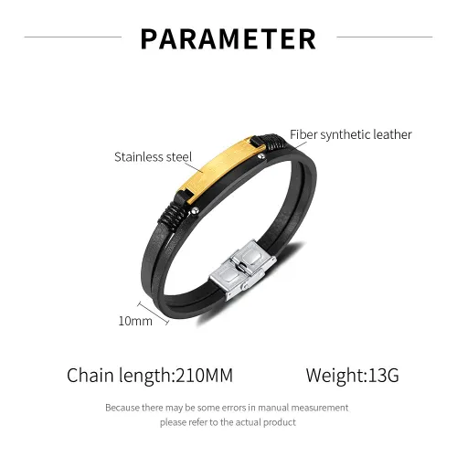 Wholesale Stainless Steel Men's Double Leather Bracelet