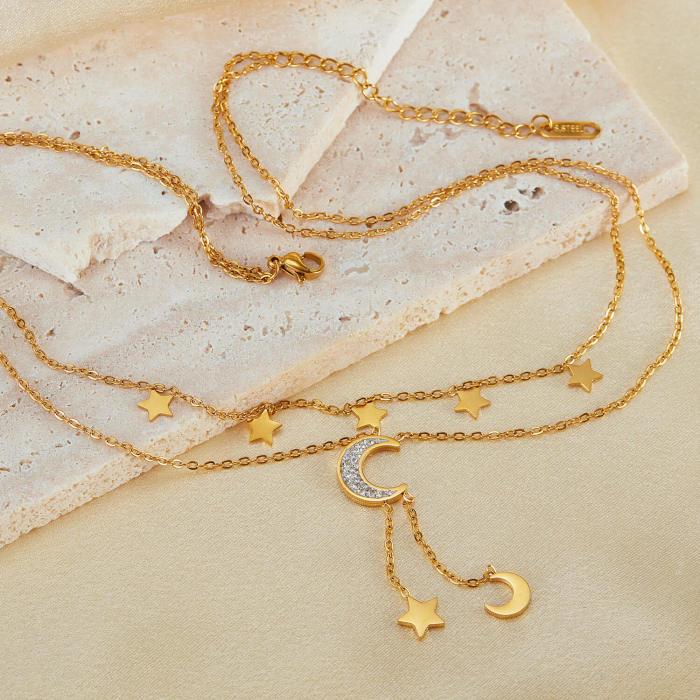 Wholesale Stainless Steel Star and Moon Tassel Pendant