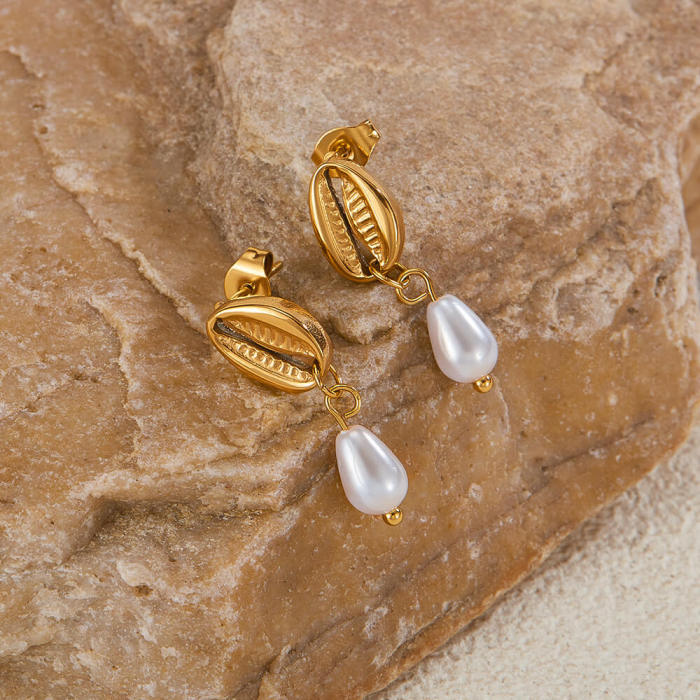 Wholesale Stainless Steel Shell Pearl Earrings
