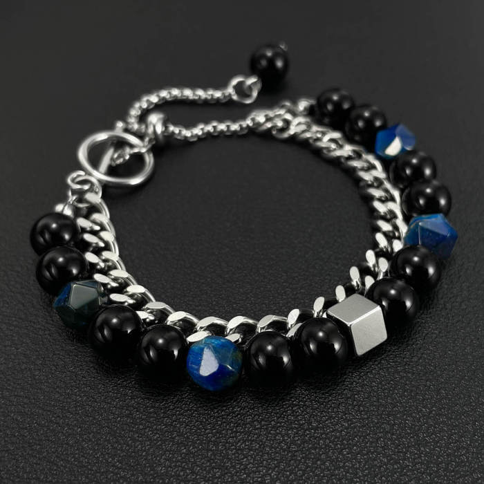 Wholesale Stainless Steel Black Glass Bead Bracelet