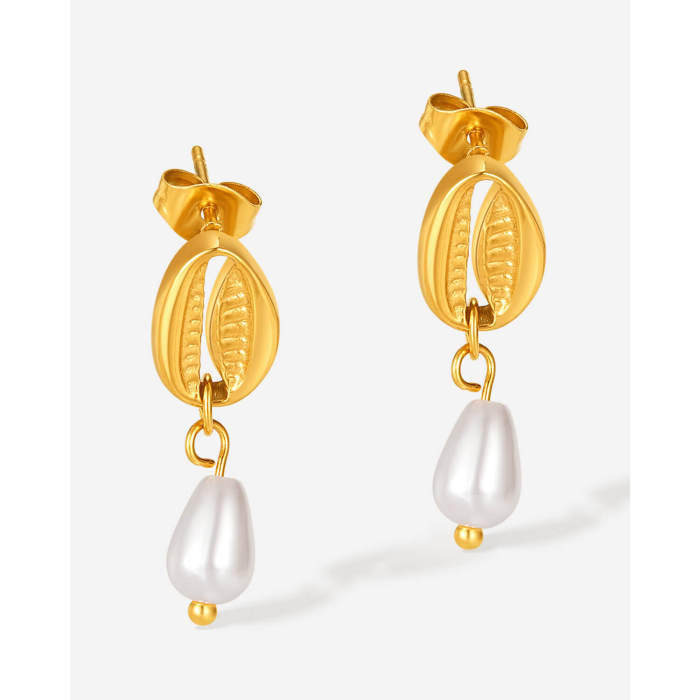 Wholesale Stainless Steel Shell Pearl Earrings