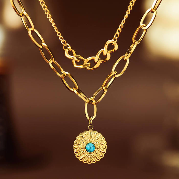 Wholesale Stainless Steel Turquoise Stacking Necklace