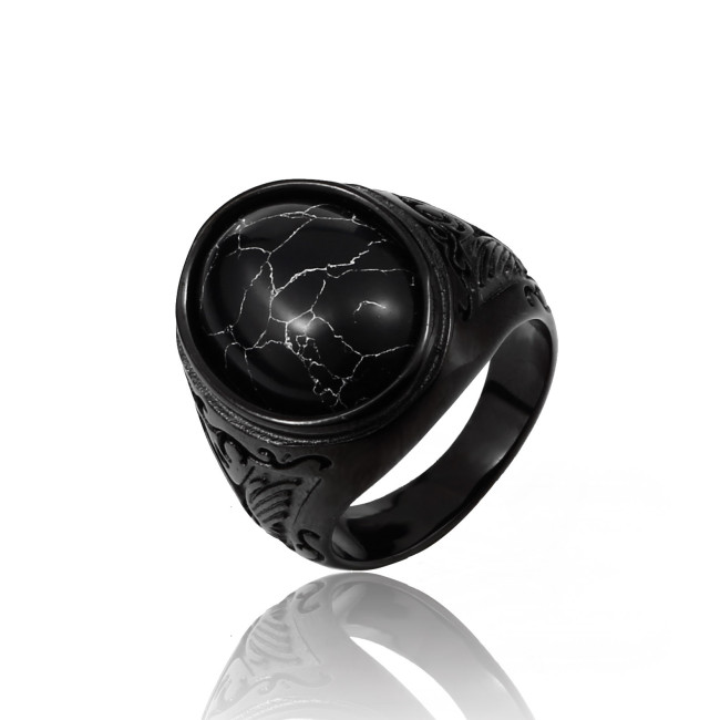 Wholesale Stainless Steel Black Ring with Black Turquoise