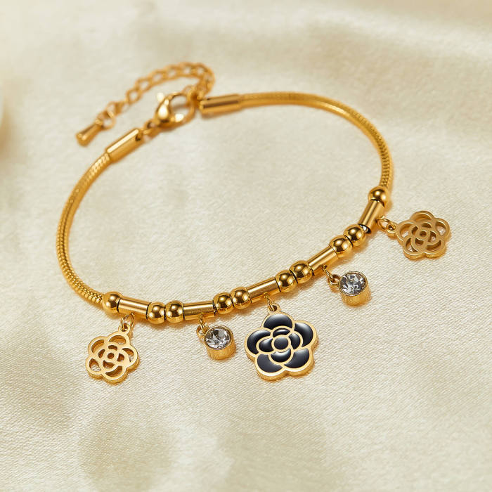 Wholesale Stainless Steel Skeleton Camellia Bracelet