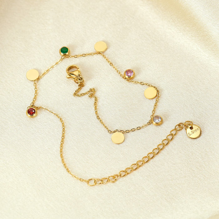 Wholesale Stainless Steel Colored Zirconia Anklet