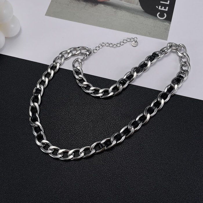 Wholesale Stainless Steel and Leather Necklace
