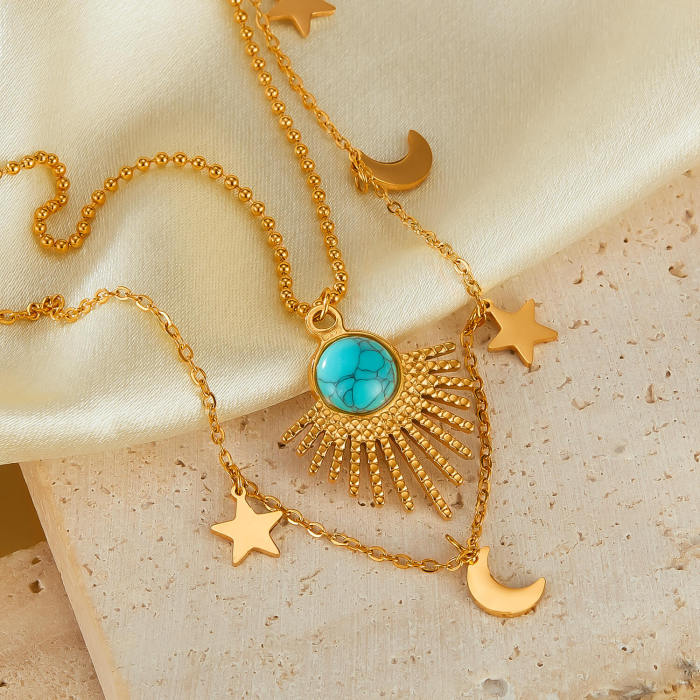 Wholesale Stainless Steel Star and Moon Stacking Necklace