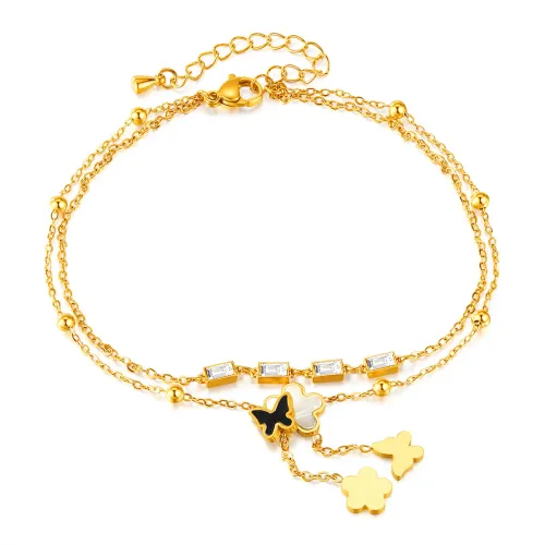 Wholesale Stainless Steel Butterfly Double Stacked Anklet