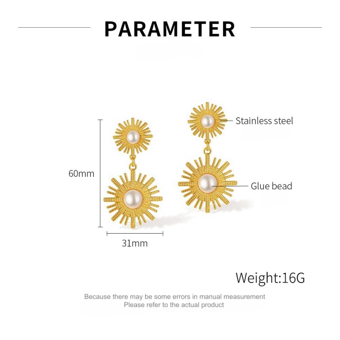Wholesale Stainless Steel Sunflower Pearl Earrings