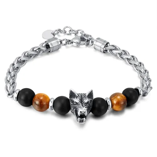 Wholesale Stainless Steel Wolf's Head Tiger's Eye Bracelet