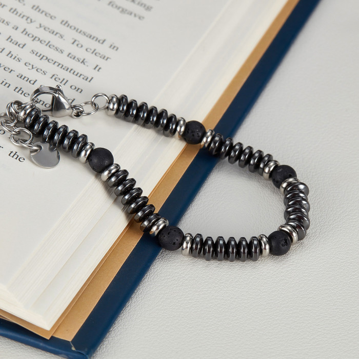 Wholesale Stainless Steel Volcanic Black Gallstone Bracelet