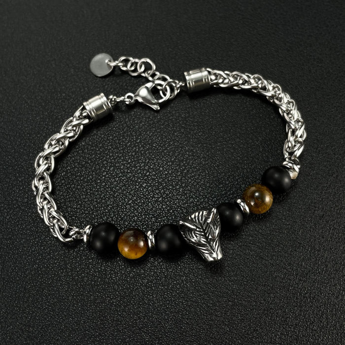 Wholesale Stainless Steel Wolf's Head Tiger's Eye Bracelet