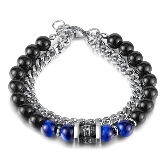 Wholesale Stainless Steel Cuban Chain Onyx Bracelet