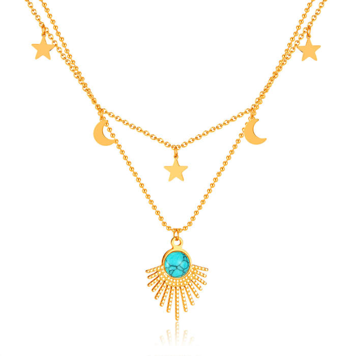 Wholesale Stainless Steel Star and Moon Stacking Necklace