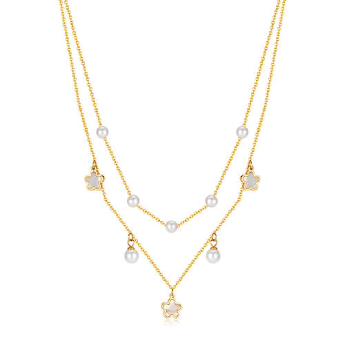 Wholesale Stainless Steel Pearl Double Layer Necklace
