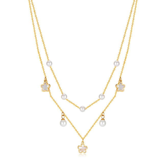 Wholesale Stainless Steel Pearl Double Layer Necklace