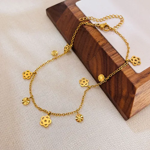 Wholesale Stainless Steel Flower Gold Plated Anklet