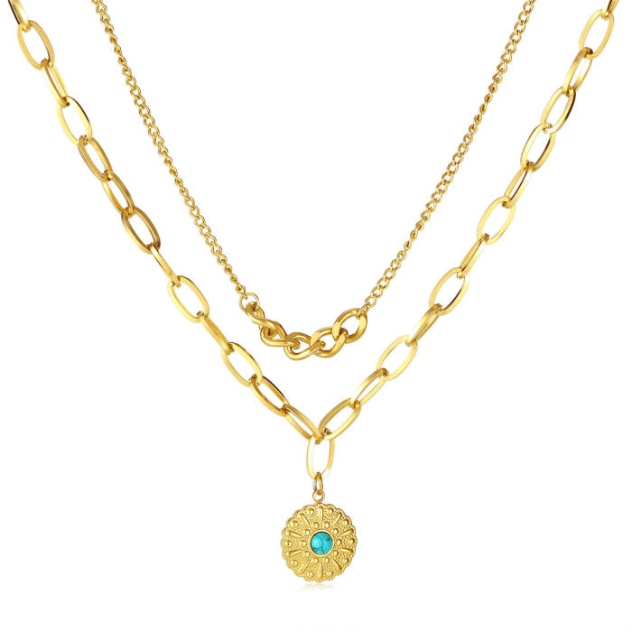 Wholesale Stainless Steel Turquoise Stacking Necklace