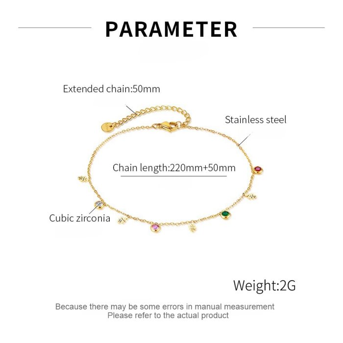 Stainless Steel Colored Zirconia Anklet