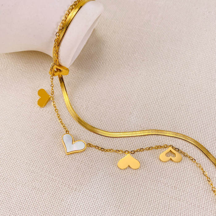 Wholesale Stainless Steel Double Heart Anklet