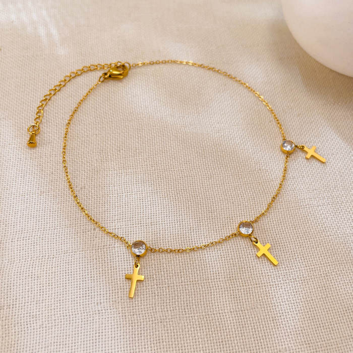 Wholesale Stainless Steel Cross Zircon Anklet