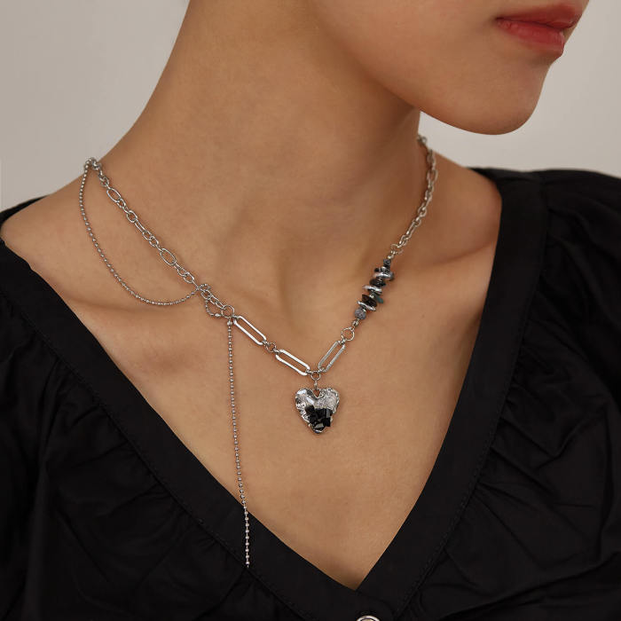 Wholesale Stainless Steel Black Gallstone Necklace