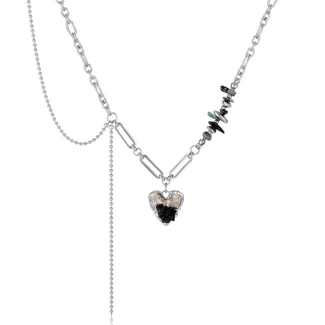 Wholesale Stainless Steel Black Gallstone Necklace