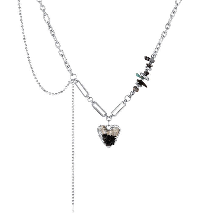 Wholesale Stainless Steel Black Gallstone Necklace