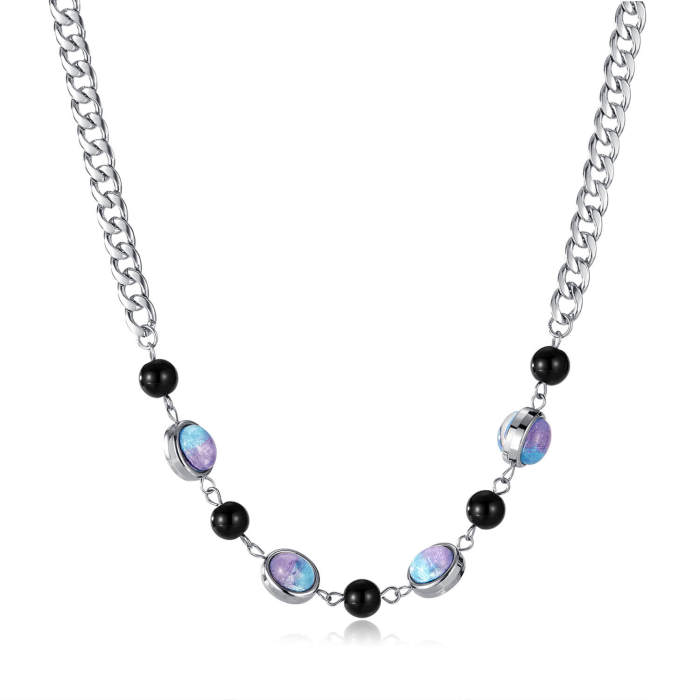 Wholesale Stainless Steel Glass Beads Collarbone Necklace