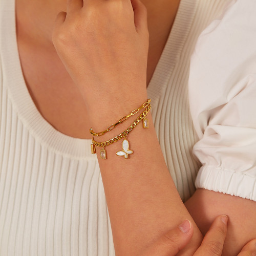 Wholesale Stainless Steel Butterfly Double Bracelet