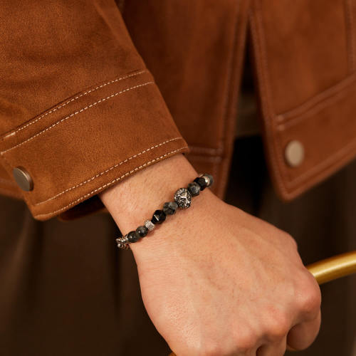 Wholesale Stainless Steel Lion Head Natural Stone Bracelet