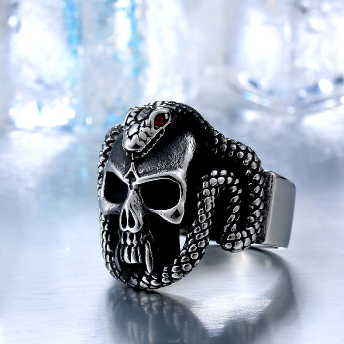 Wholesale Stainless Steel Python Skull Ring