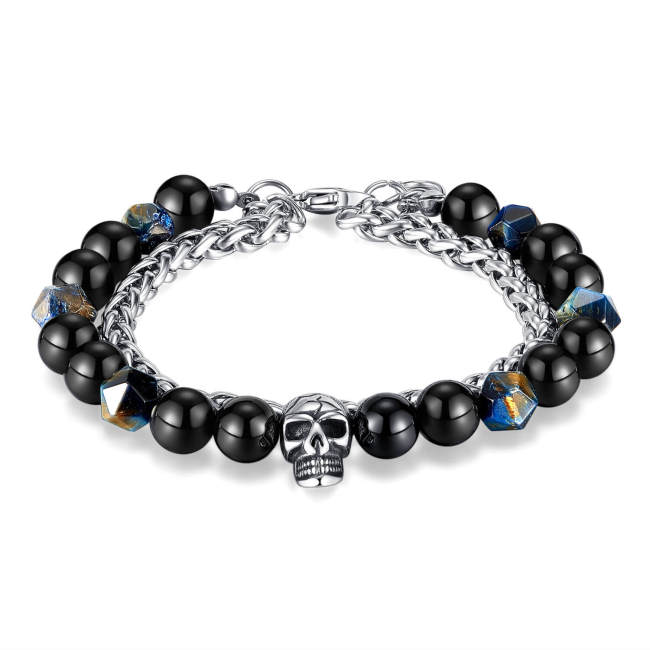 Wholesale Stainless Steel Stacked Skull Beads Bracelet