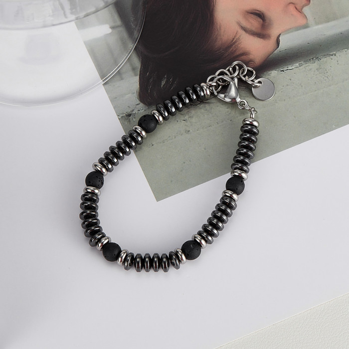 Wholesale Stainless Steel Volcanic Black Gallstone Bracelet