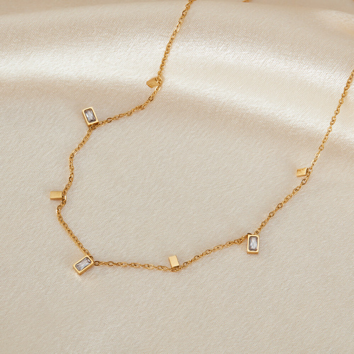Wholesale Stainless Steel Square Zirconia Necklace