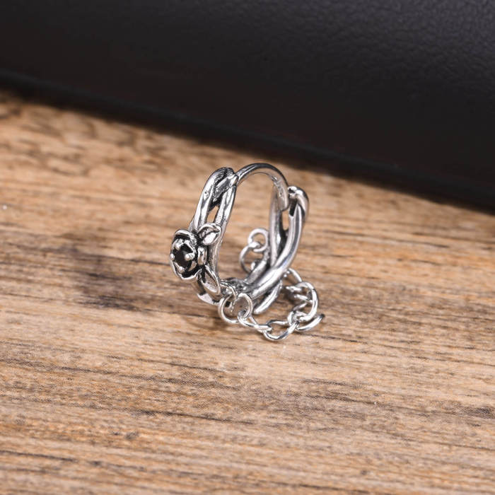 Wholesale Stainless Steel Black Zirconia Rose Earrings
