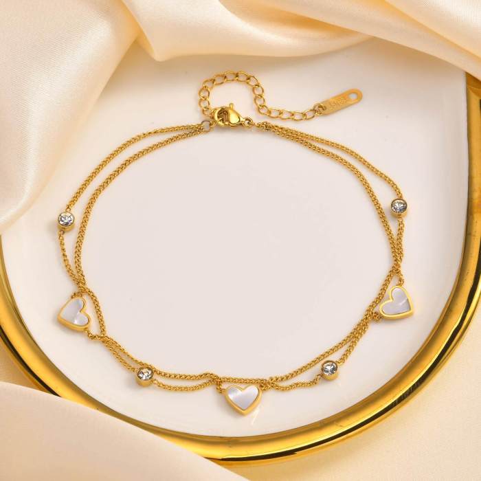 Wholesale Stainless Steel Green Heart Anklet