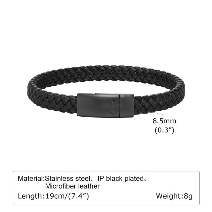 Wholesale Black Braided Leather Men's Bracelet