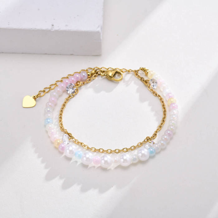 Wholesale Stainless Steel Chain Pearl Layer Bracelet