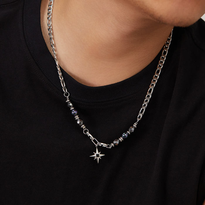 Wholesale Stainless Steel Black Gallstone Chain Necklace