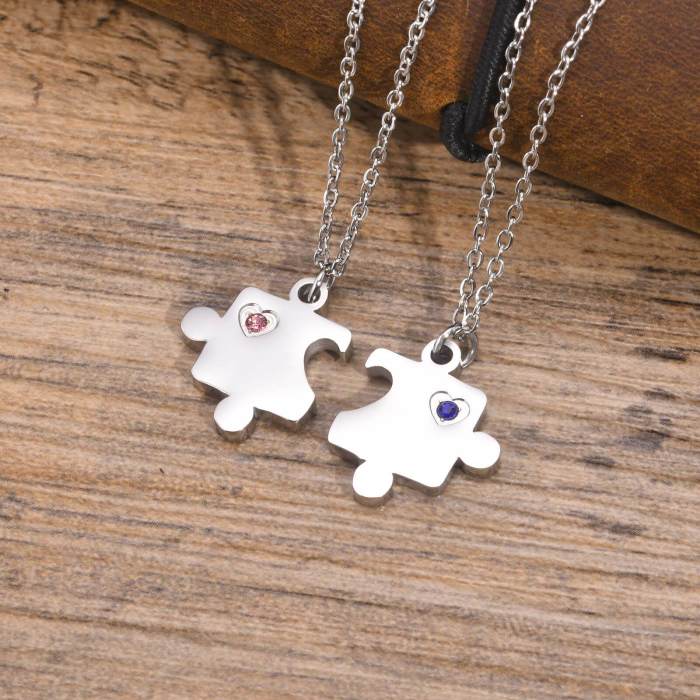 Wholesale Stainless Steel Puzzle Heart Couple Necklace