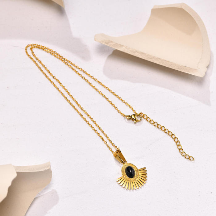 Wholesale Stainless Steel Agate Fan Pendant