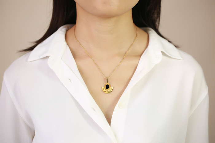 Wholesale Stainless Steel Agate Fan Pendant