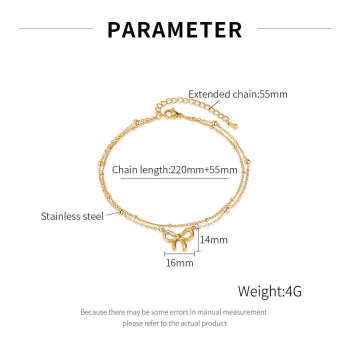 Wholesale Stainless Steel Double Stacked Bow Anklet