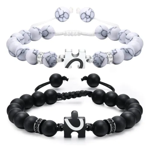 Wholesale Agate and White Turquoise Beads Couple Bracelet