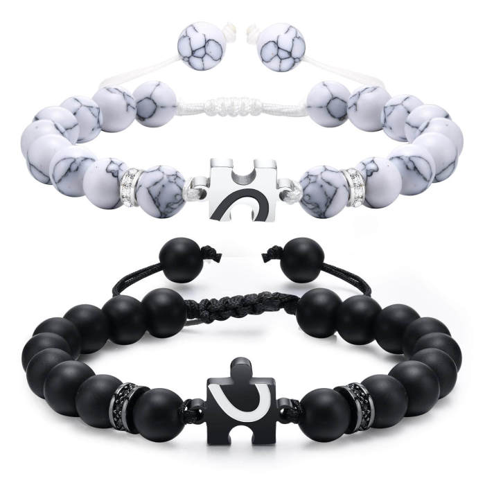 Wholesale Agate and White Turquoise Beads Couple Bracelet