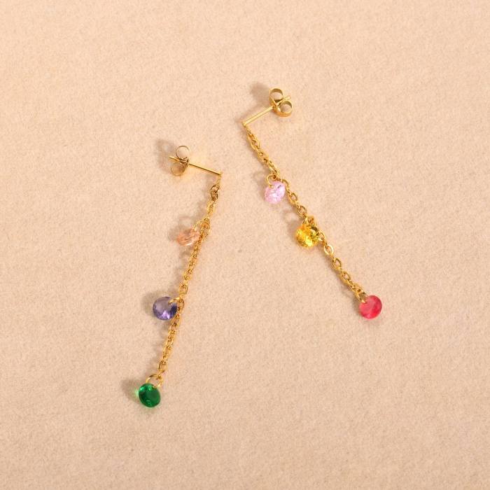 Wholesale Stainless Steel Colored Zirconia Tassel Earrings